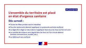 Affiche "L'ensemble du territoire est placé en état d'urgence sanitaire".