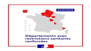 Affiche "Départements avec restrictions sanitaires renforcées".