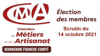 Logo "Chambres des métiers et de l'artisanat, élections des membres, scrutin du 14 octobre 2021.".